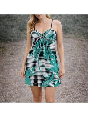 Roxy Y2K Tropical Leaf Striped Dress Women’s Medium Teal